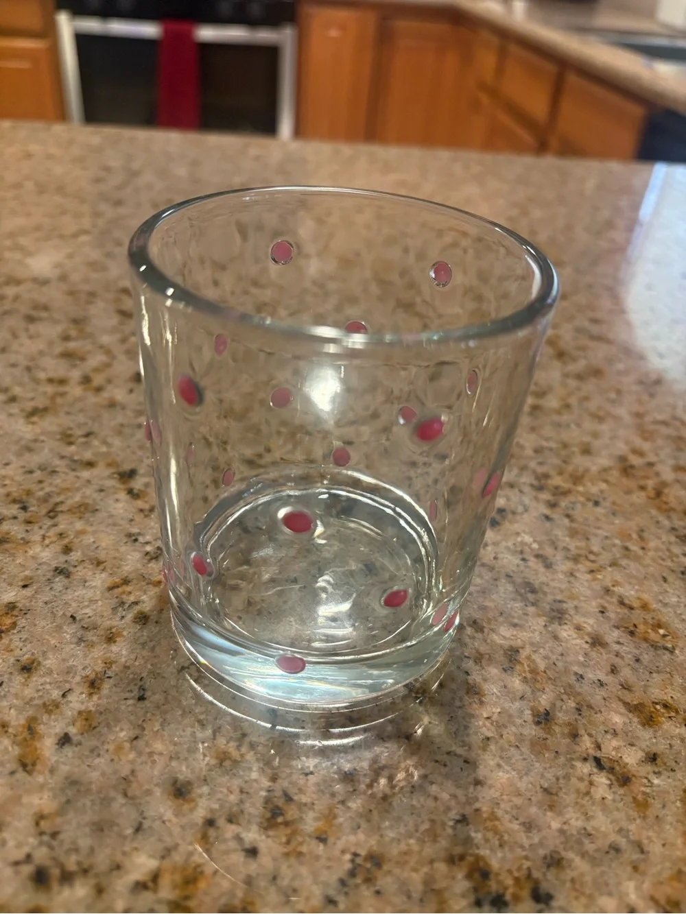 Clear Glass Cup with Pink Polka Dots